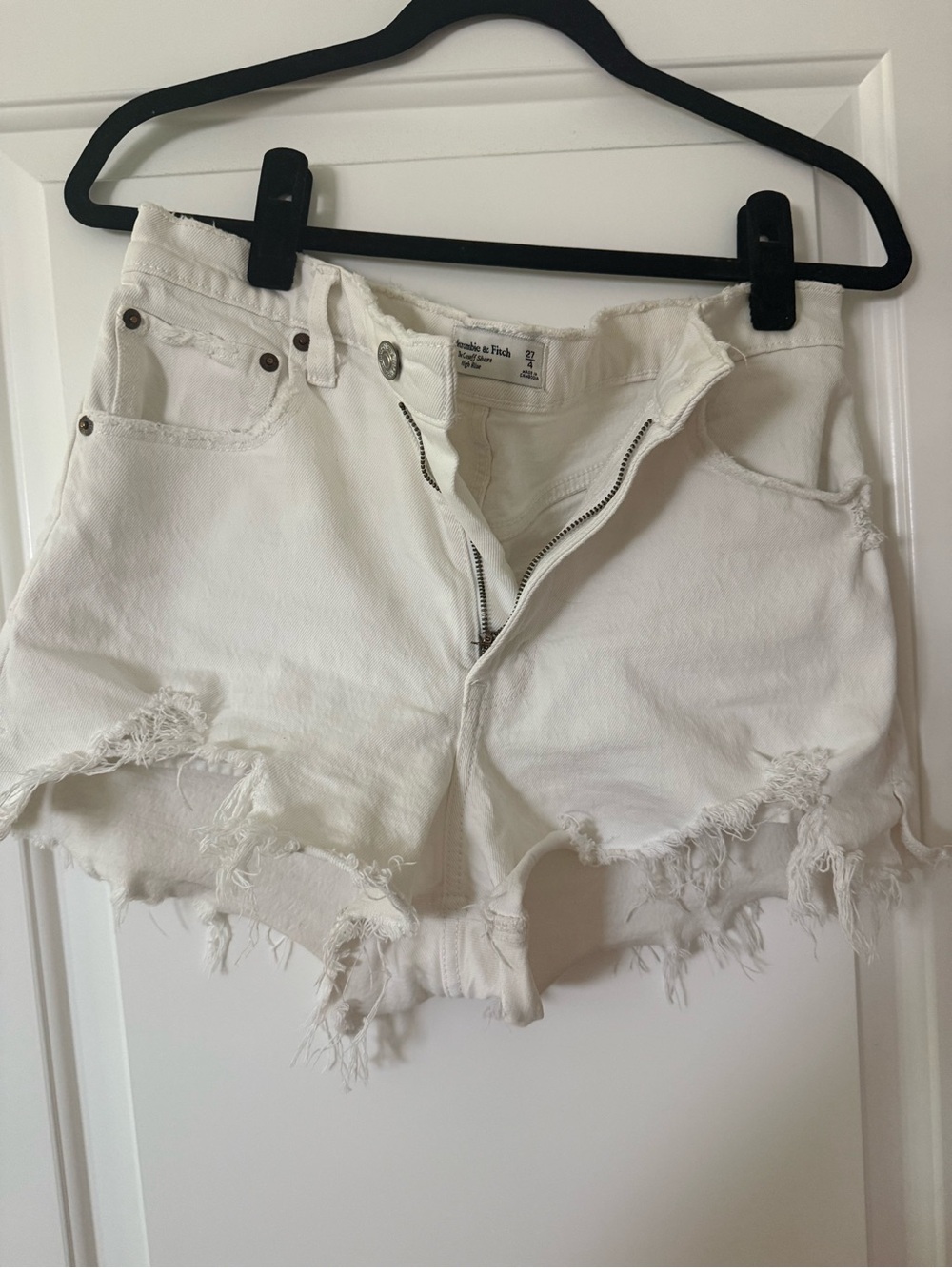 Abercrombie & Fitch White Frayed Denim Cutoff Shorts